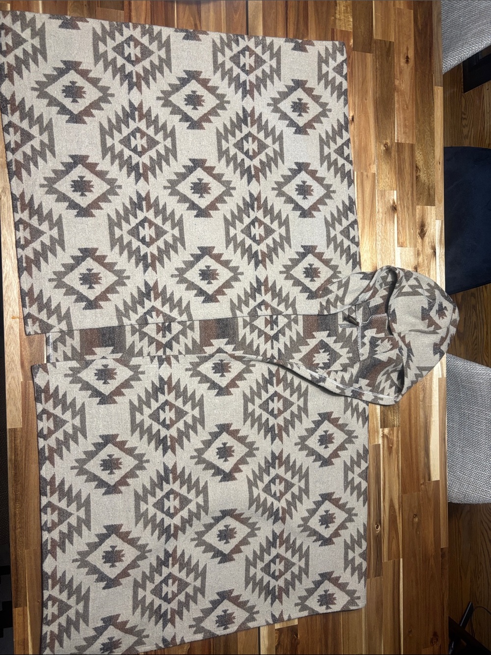 Stetson Beige and Brown Aztec Pattern Hooded Poncho